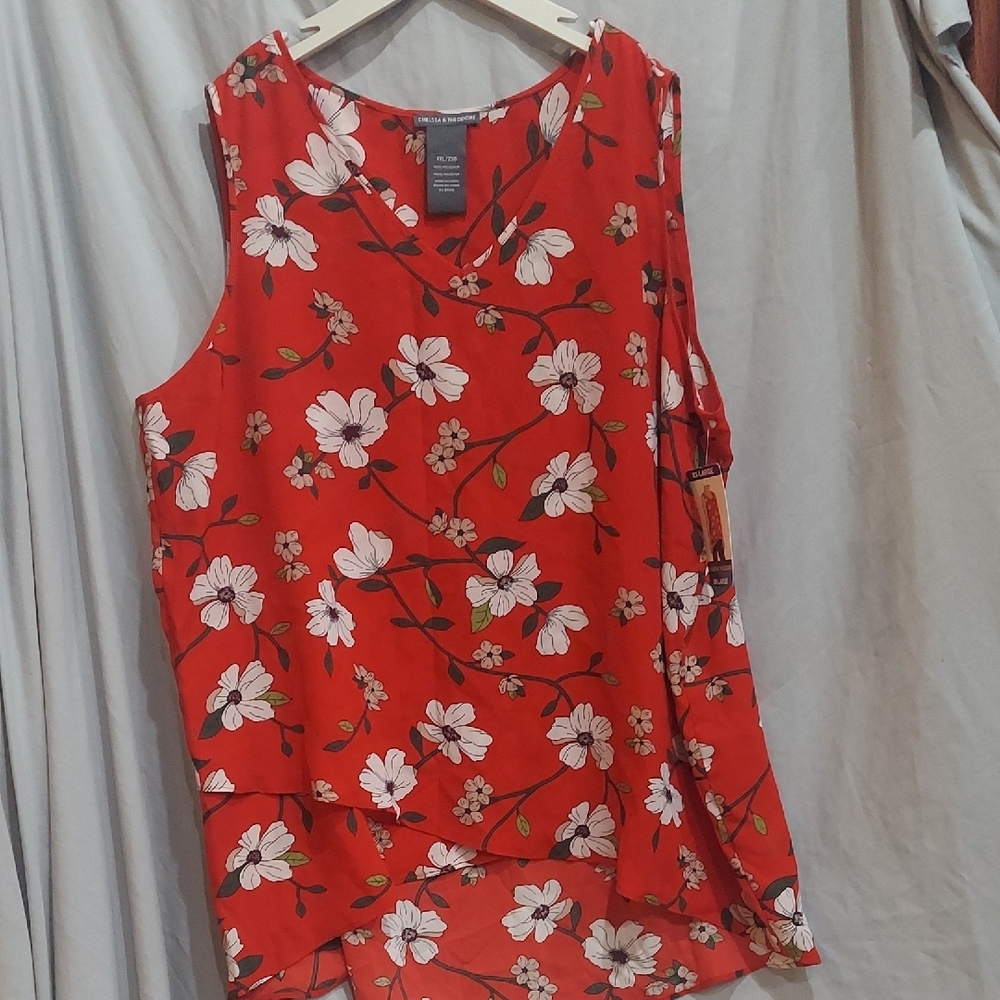 Floral Red Sleeveless Top Size XXL